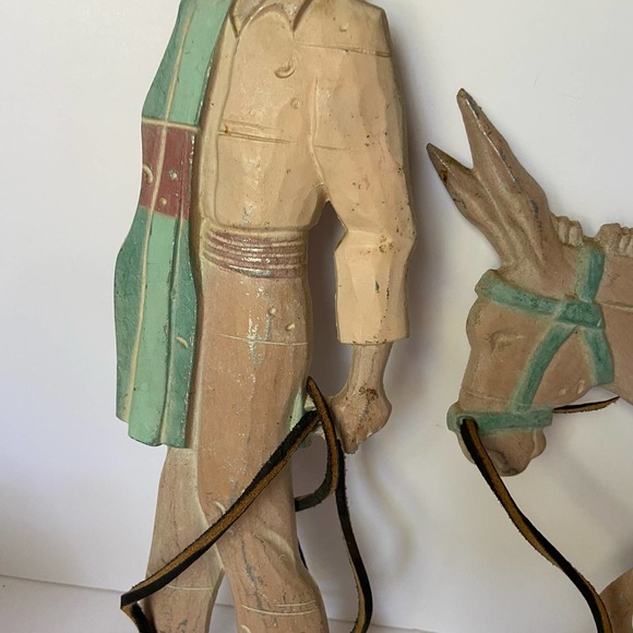 Southwest Donkey & Man Sexton Cast Iron Metal Leather Art Wall Decor Burro 1970 - Picture 4 of 12